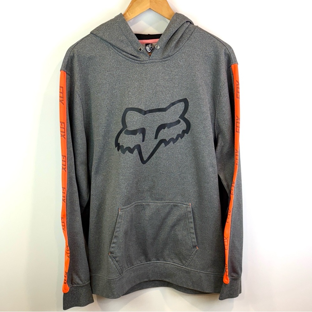Fox Men's Charcoal Hoodie with Vibrant Orange Details size XL